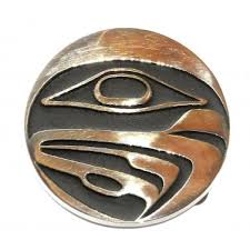 Totem Hawk Northwest Coast Hand Casted Solid Bronze Polished Finish Round Belt Buckle