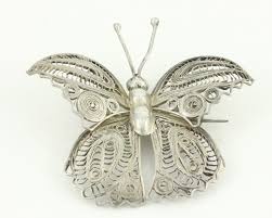 Vintage 800 Silver Filigree Butterfly Brooch - Lacy 3D ...