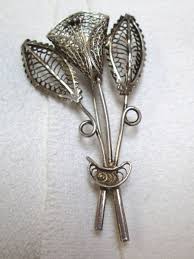 Fine Filagreed Long Stem Calla Lilly 3-D Brooch Pin Sterling Silver vintage | eBay