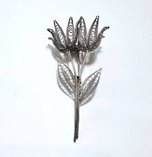 Victorian Handcrafted Sterling Silver Filigree Floral Brooch Pin with C Clasp | eBay