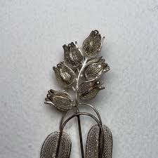 Vintage Sterling Silver 950 Metal Filigree Cut Flower Stem 2.5" Brooch Pin | eBay