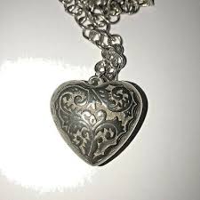 Vintage 30 inches Silver tone Necklace With Heart Pendant | eBay