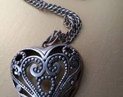 Long Chain Necklace With Filagree Heart Pendant - Etsy