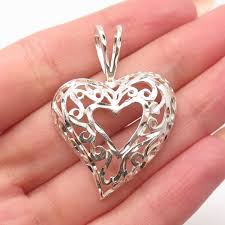 925 Sterling Silver Vintage Ornate Open Heart Slide Pendant ...