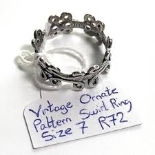 Vintage B Sterling Silver Ornate Swirl Ring Size 7 - R72 | eBay