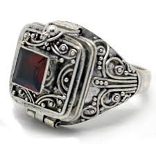 Square Genuine Garnet Poison Locket Box Sterling Silver Ring – Silver Insanity