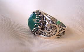 DGS Beveled Green Agate Sterling Silver 925 Size 8 New ...