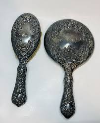 Antique 1891 Silver Plate Set Hand Mirror & Brush Monogram ...