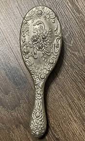 Vintage Silver Plated Hair Brush Floral Wood | eBay