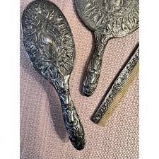 Vintage Silver-Plate Vanity Set With Comb, Brush and Mirror ...