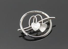 925 Sterling Silver Vintage Shiny Double Love Hearts Round ...