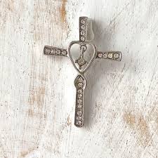 Vintage Sterling Silver Heart Christian Cross Religious Silver ...