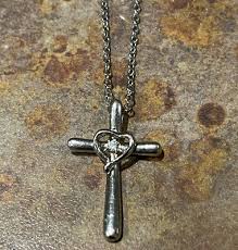 Silver Jeweled Heart Cross Necklace | eBay