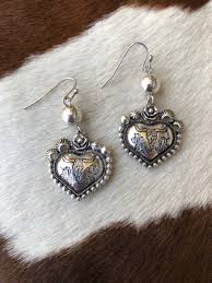Cassidy ” Western Heart / Bull Earrings ( Silver ) – Ale Accessories