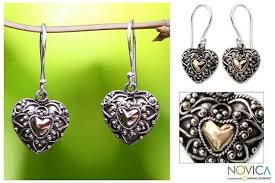 Gold Accent Heart Shaped Dangle Earrings 'Sweetheart' | Handmade: A Global Artisan Marketplace