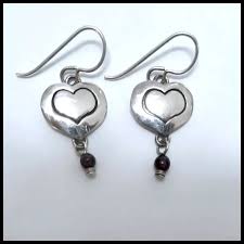 Sterling Silver 925 Heart Dangle Earrings with Garnet Bead ...
