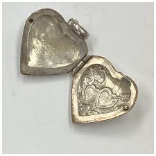 Puffy Heart Vintage Locket Charm Pendant Sterling Silver. For Sale at Ruby Lane