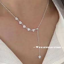 925 silver heart zircon pull-out necklace – KK Jewelry store