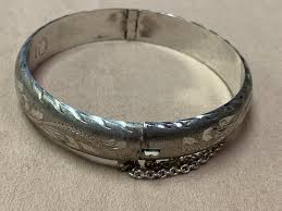 Vintage Mexico Sterling Silver Etched Bangle Hinged Bracelet ...