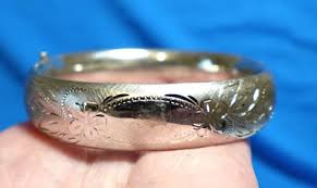 STERLING SILVER BANGLE BRACELET BRUSHED FINISH ETCHED DESIGN ...