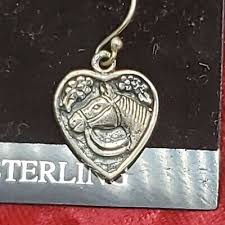 Baron Sterling 925 Heart With Horse Flowers Dangle Earrings New Old Stock #E201 | eBay