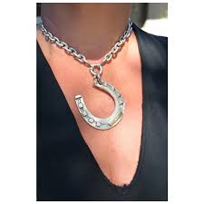 Giant Sterling Silver 14K and Diamonds Horseshoe Pendant ...