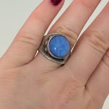 Vintage 925 Sterling Silver Blue Star Cabochon Etched Band ...