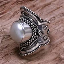 Handcrafted Cultured Mabe Pearl Cocktail Ring from Bali - Dotted Moon | NOVICA
