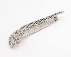 800 Silver Vintage Real Marcasite Gemstone Leaf Pin Brooch - Etsy