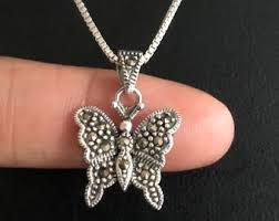 Marcasite Butterfly Necklace, Sterling Silver Marcasite ...
