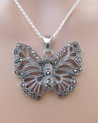 Sterling Marcasite Butterfly Pendant on Sterling Silver ...