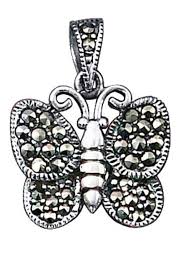 Sterling Silver 30" .8mm Box Chain Marcasite Butterfly ...