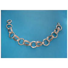 Vintage Sterling Modernist Large Link Charm Bracelet Hallmarked B.B. For Sale at Ruby Lane