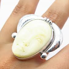 925 Sterling Silver Vintage Real Shell Face Statement Ring ...