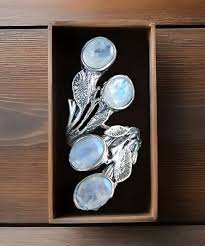 Huge Sterling Silver 925 Rainbow Moonstone Vine Leaf Ring Size 6 | eBay