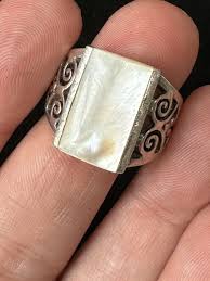 Vtg 925 Sterling Silver Mother of Pearl Ring Filigree, size 7.25 | eBay