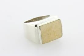 Sterling Silver 925 Thick Rectangular Bold Mother of Pearl Style Ring - Size 6 | eBay