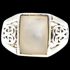 Vintage Mother of Pearl Filigree Heart Sterling Silver Ring Size 6.5. For Sale at Ruby Lane