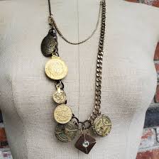 Brass and Gold Vintage Charm Statement Necklace - Hunt ...