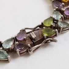 Sterling Silver 925 Multi Gemstone Double Row Tennis Bracelet 8.5" Made Thailand | eBay