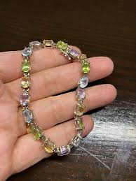 Vintage Sterling Silver Multi Color Gemstone Tennis Bracelet | eBay