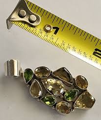 Vintage 925 Sterling Silver Faceted Peridot & Citrine Gemstone Cluster Pendant | eBay