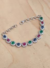 925 Sterling Silver Natural Ruby, Sapphire,Emerald Multi ...