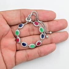 6x4 MM Natural Ruby Emerald Sapphire Bracelet, 925 Sterling ...
