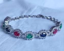 Sterling Silver Multi Gemstone Tennis Bracelet, Emerald ...
