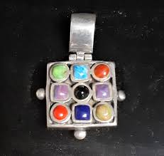 SB Stamped Sterling Pendant Silver Square & Multi-colored ...