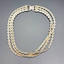 Vintage Three Strand Silver Oval Links Coro Signed Necklace | eBay