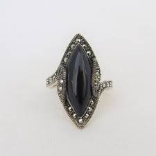 Sterling Silver Black Onyx & Marcasite Ring. - Etsy