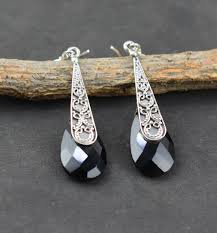 Natural Black Onyx Gemstone Earring 925 Sterling Silver ...