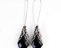 Black Onyx Filigree Earrings - Faceted Black Onyx Teardrop ...